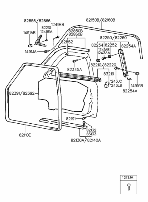 2007 Hyundai Sonata  Clip-Door Belt Outside Weatherstrip Mounting Diagram for 8321929000