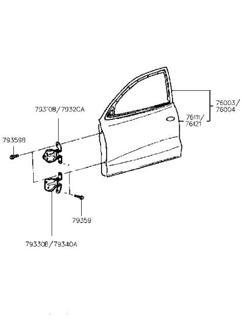 2005 Hyundai Sonata Hinge Assembly-Door Lower, LH Diagram for 7933029000