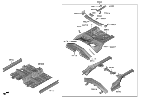 1995 Hyundai Elantra  PANEL COMPLETE-REAR FLOOR Diagram for 65500I3001