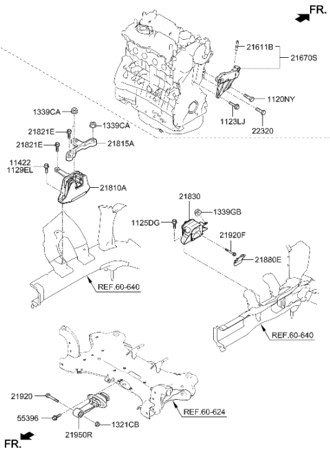 1994 Hyundai Elantra  Engine Support Bracket Assembly Diagram for 216702GGC0
