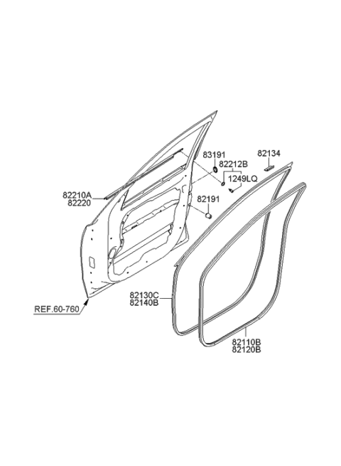 2010 Hyundai Sonata  Weatherstrip-Front Door Belt Outside, LH Diagram for 822102B000