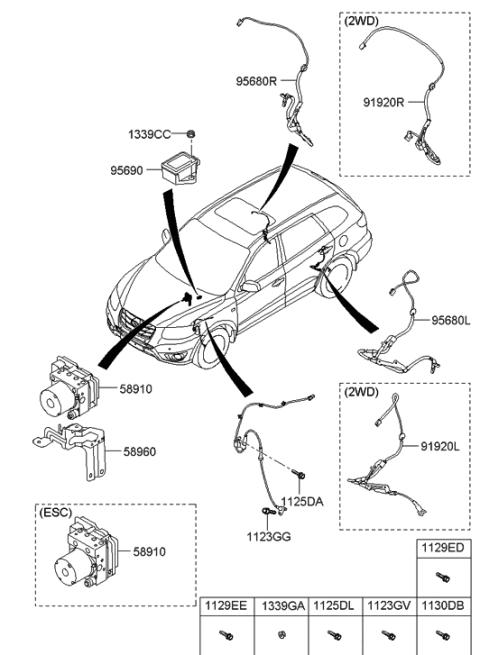 2011 Hyundai Sonata  Cable Assembly-ABS.EXT, RH Diagram for 919200W100