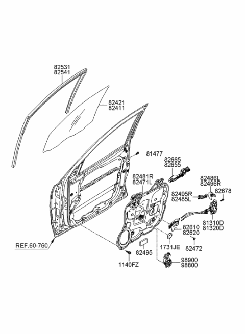 2011 Hyundai Sonata  Interior Door Handle Assembly, Right Diagram for 826202B010SH