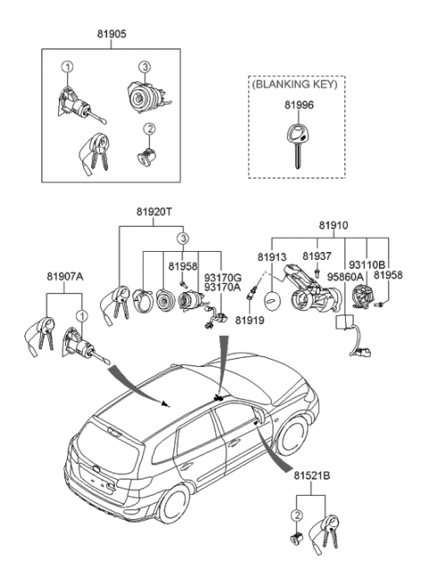 2010 Hyundai Sonata  Switch Assembly-Key Illumination & Door War Diagram for 931702B210