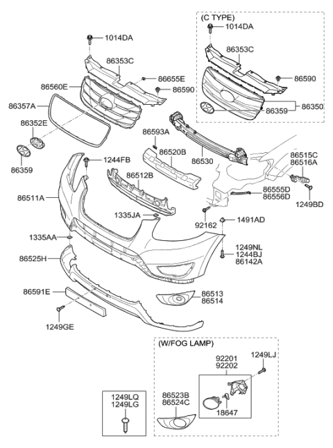 2010 Hyundai Sonata  Front Driver Side Fog Light Assembly Diagram for 922012B500