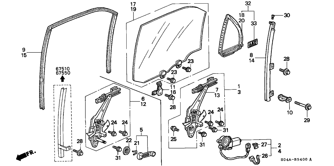 Honda 73460-S04-A00 Glass Assy., L. RR. Door Quarter (Green) (Asahi)