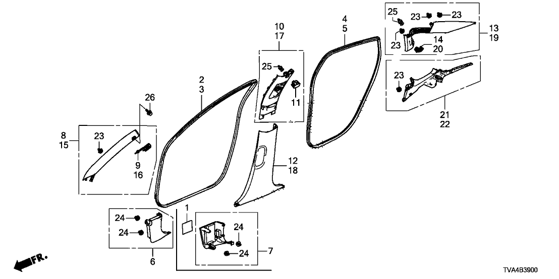 Honda 84131-TVA-A02ZB Garnish Assy., R. RR. Pillar *NH882L* (PLATINUM GRAY)