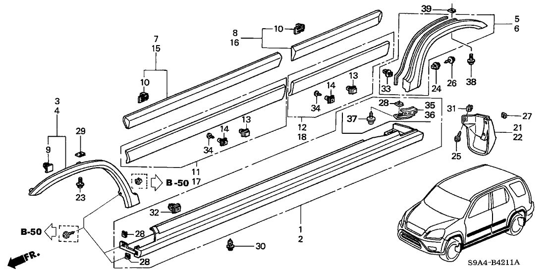 Honda 71851-SCA-E00 Garnish, L. Side Sill (Inner)