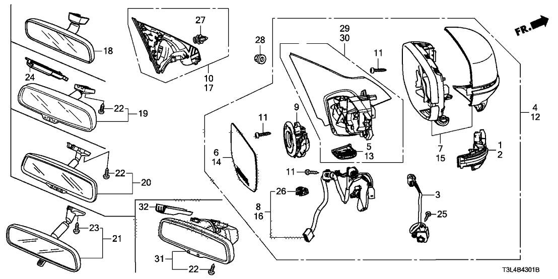 Honda 76200-T3L-A61ZF Mirror Assembly, Passenger Side Door (Silver Metallic) (R.C.) (Heated)