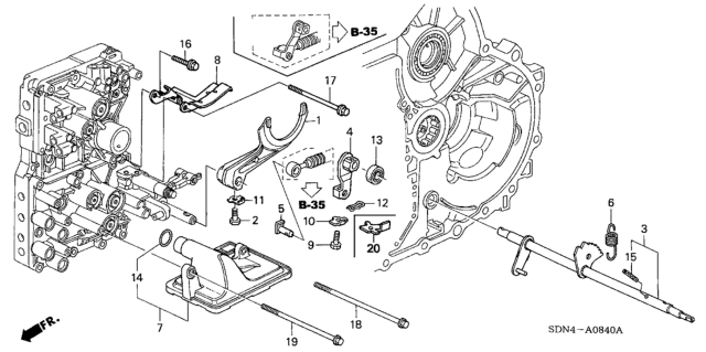 2003 Honda Accord Fork, Reverse Shift Diagram for 24111PRP000