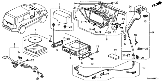 2009 Honda Pilot  Rubber Diagram for 37115SZAA41