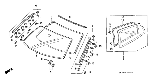 1994 Honda Civic Rubber B, FR. Windshield Dam Diagram for 73126SR3000