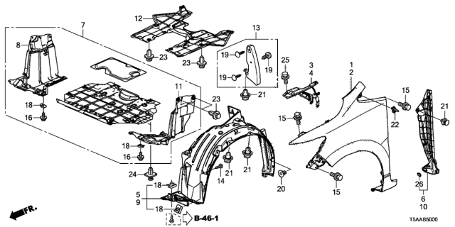 2020 Honda Fit Fender Assembly, Right Front (Inner) Diagram for 74100T5RA20