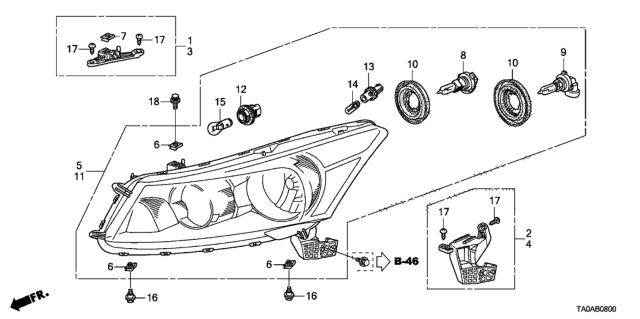 2012 Honda Accord Headlight Assembly, Driver Side Diagram for 33150TA0A01