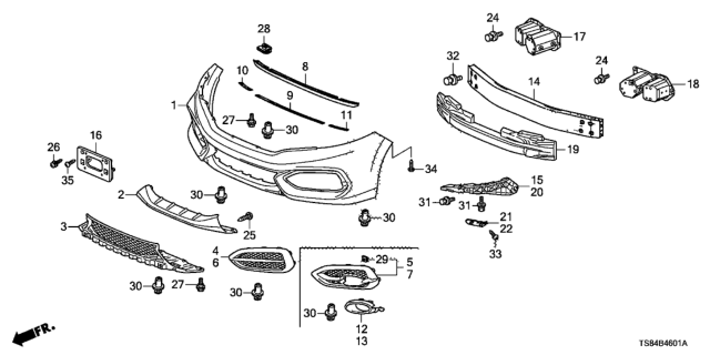2014 Honda Civic  Beam Assy., FR. Bumper Diagram for 71130TS8A50