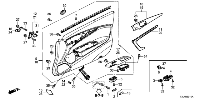 2013 Honda Accord  Weatherstrip, R. FR. Door (Inner) Diagram for 72335T3LA01