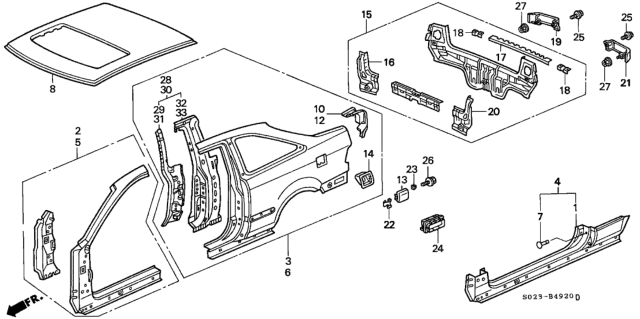 1997 Honda Civic Panel Set, R. RR. (Outer) Diagram for 04636S02A11ZZ