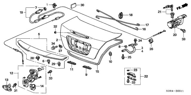 2006 Honda Accord Hybrid Clip, Tailgate Garnish Diagram for 91512SJK003