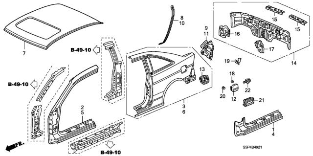 2004 Honda Civic Stiffener, R. Panel Diagram for 63108S5PA00ZZ
