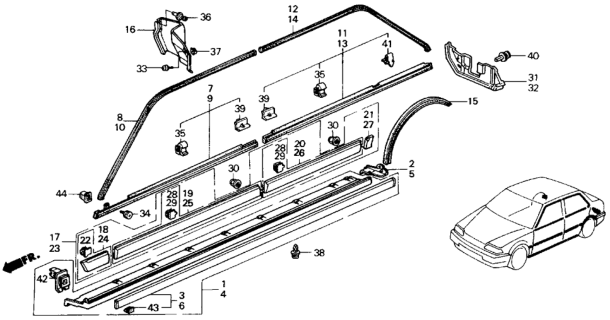 1988 Honda Civic Garnish, R. Side Sill End Diagram for 71802SH4940
