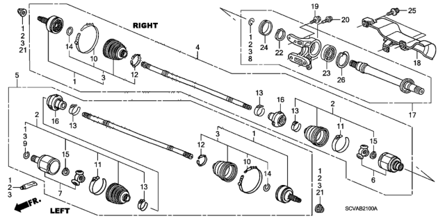 2009 Honda Element Driveshaft Assembly, Driver Side Diagram for 44306SCVA91