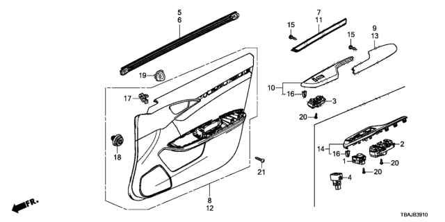 2019 Honda Civic  Weatherstrip, L FR Door Diagram for 72375TBAA01