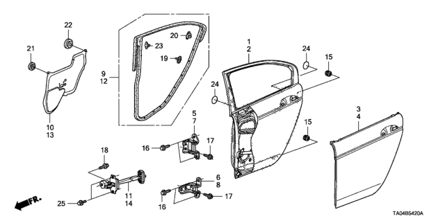 2011 Honda Accord  Weatherstrip, R. RR. Door Diagram for 72810TA5A02