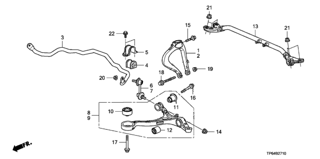 2014 Honda Crosstour Fork, R. FR. Shock Absorber Diagram for 51271TP6A00