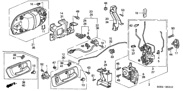 2000 Honda Odyssey  Protector, R. FR. Door Rod Diagram for 72139S0XA01