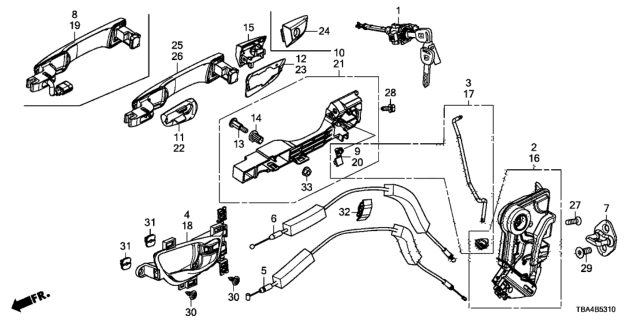2016 Honda Civic Handle Complete Driver Side (Rallye Red) Diagram for 72181TBAA72ZB