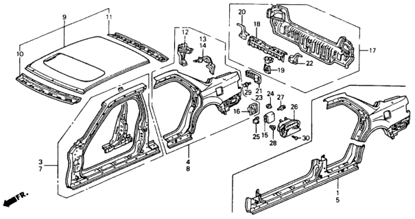 1990 Honda Accord Stiffener, R. RR. Combination Diagram for 66117SM4300ZZ