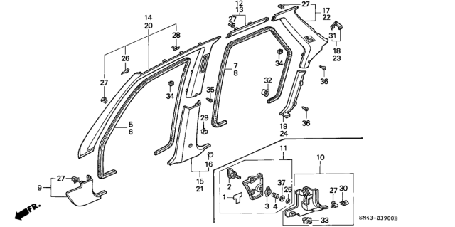 1990 Honda Accord Clip, Cowl Side Diagram for 91580SV1003