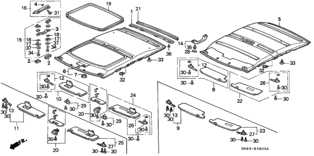 1993 Honda Civic  Sunvisor Assembly, Passenger Side (Shimmer Gray) Diagram for 83230SR8A20ZA