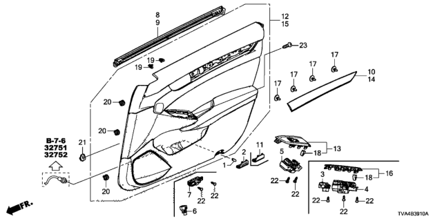 2018 Honda Accord  Weatherstrip, L. FR. Door (Inner) Diagram for 72375TVAA01