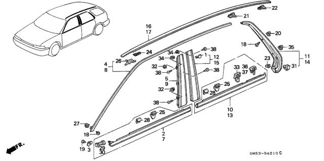 1991 Honda Accord Clip, Drip Molding Diagram for 91528SM3023