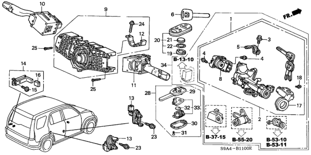 2005 Honda CR-V  Key, Blank (Main) (Black) (Immobilizer)(H-Mark:Silver) Diagram for 35113S0XA01
