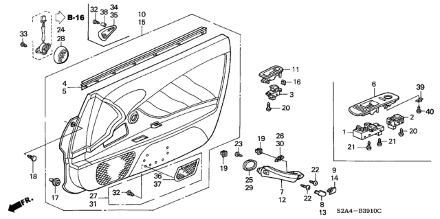 2002 Honda S2000 Clip, Snap Fitting Diagram for 90666SM4003
