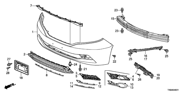 2015 Honda Odyssey Beam, FR. Bumper Diagram for 71130TK8A00ZZ