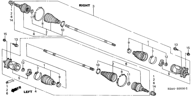 2000 Honda S2000 Boot Set, Inboard Diagram for 42017S2A010