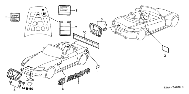 2001 Honda S2000  Label, Coolant Information Diagram for 19043PAAA00
