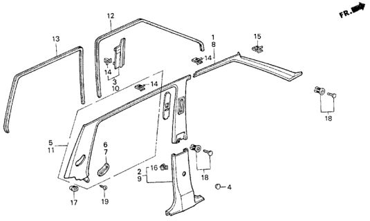 1991 Honda Civic Lining, L. Center Pillar (Lower) *B49L* (FAIR BLUE) Diagram for 84171SH1A00ZB