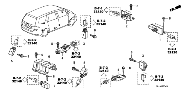 2007 Honda Odyssey Sensor Assy., Satellite Safing Diagram for 77975SHJA21