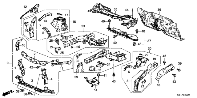 2014 Honda CR-Z  Wheelhouse Sub-Set, R. FR. Diagram for 04642TF0G00ZZ