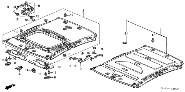 2001 Honda Civic Cap, Roof Lining *NH220L* (Mirror Base) (CLEAR GRAY) Diagram for 83201S5A000ZA