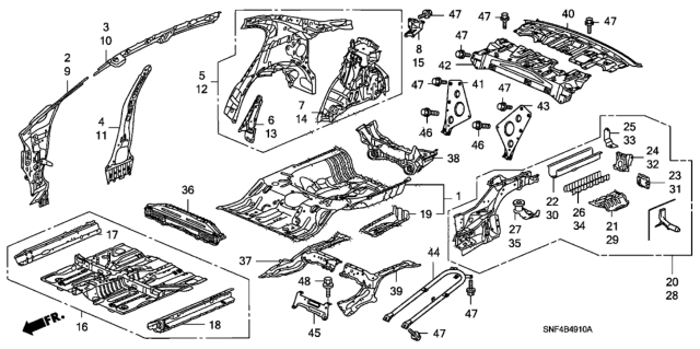 2011 Honda Civic  Crossmember, R. RR. Floor (Upper) Diagram for 65740SNFA00ZZ