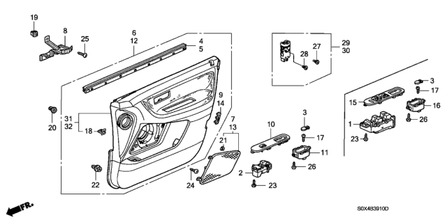 2004 Honda Odyssey Sub-Switch Assembly, Power Window (Black) Diagram for 35760S84A11ZA