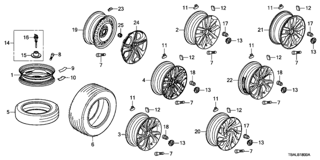 2020 Honda Civic  Nut, Wheel (Fuse Rashi) Diagram for 90381S4L003