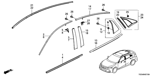 2018 Honda Civic  Molding Assy., L. FR. Door Sash Diagram for 72465TGGA11