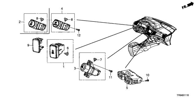 2012 Honda Civic  Switch Assembly, Hazard Diagram for 35510TR0A01