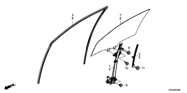 2020 Honda Civic  Glass Assy., R. FR. Door (Coo)(Green)(Agc) Diagram for 73300TGG305